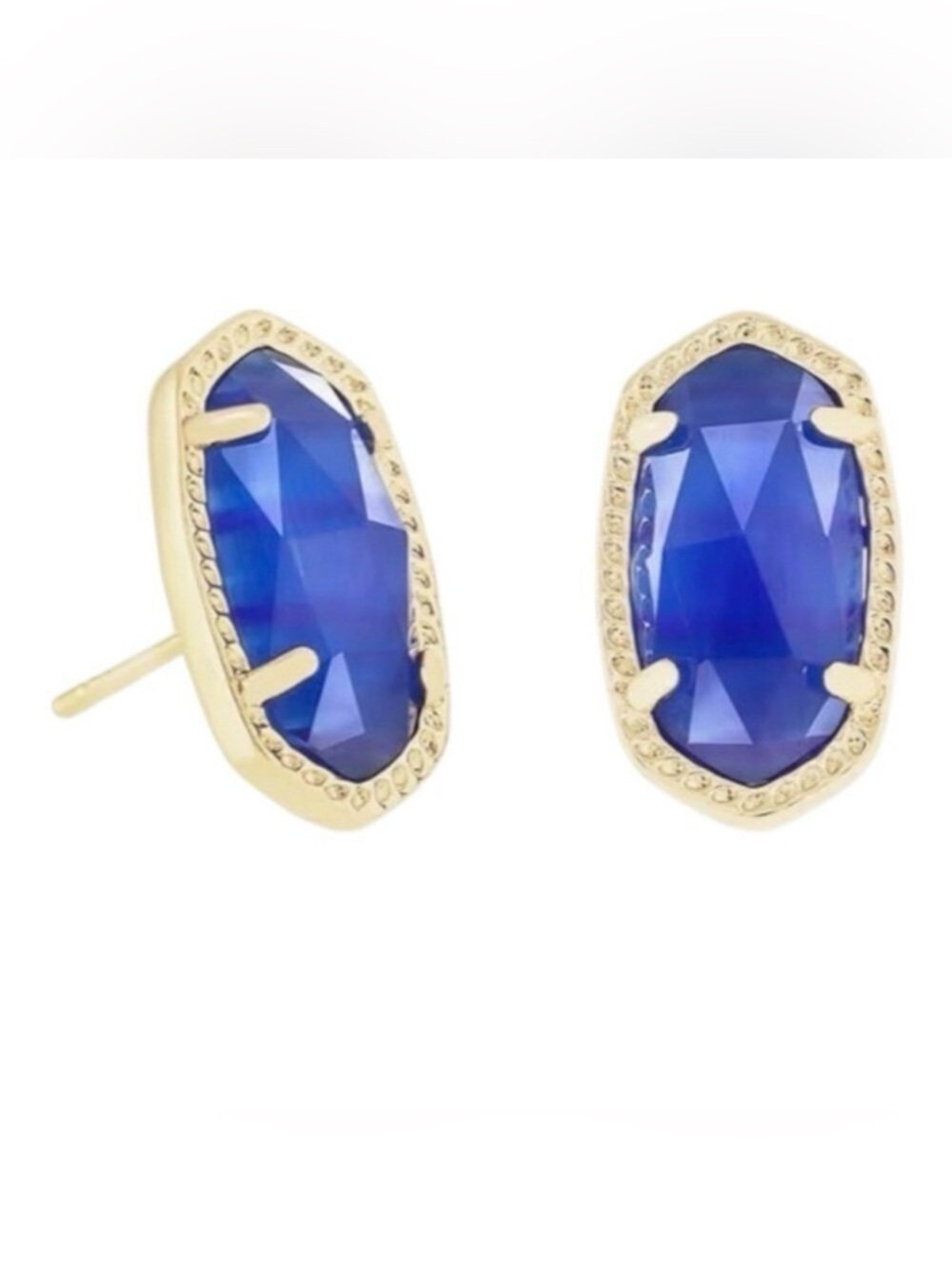 Kendra Scott Ellie Gold Stud Earrings in Cobalt Blue Cats Eye NEW